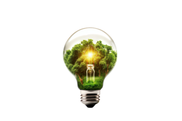 Ecological concept symbol of light bulb, renewable energy, bioenergy Isolated on clear background, PNG file.