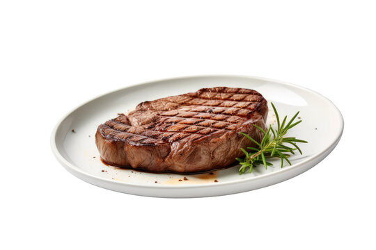 Beef steak served on a plate Isolated on clear background, PNG file.