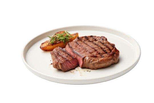 Beef steak served on a plate Isolated on clear background, PNG file.