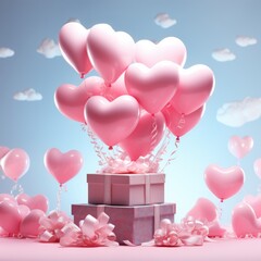 Valentine's Day concept pink gift box with heart shape love concept In the Valentine's Day festival Pink background, happiness, Valentine's Day. Generative AI.