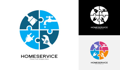 Home Services  puzzle template Logo set. Suitable for business, building, estate service and tools icon set	