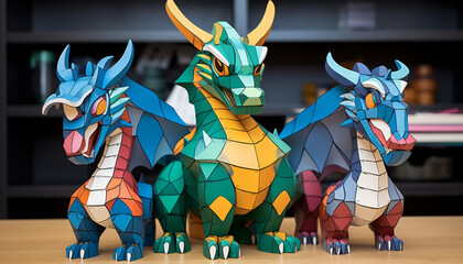 Create a set of 3D-printable dragon puzzle pieces that, when assembled, form a complete dragon family. This can be a fun and engaging ac