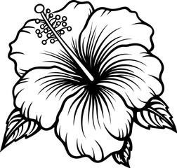 Hibiscus flower silhouette icon in black color. Vector template.