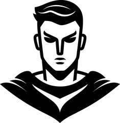 Super hero silhouette icon in black color. Vector template for laser cutting.