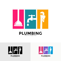 Plumbing set logo vector set template. Suitable for business, plumbing, sanitary and technology	