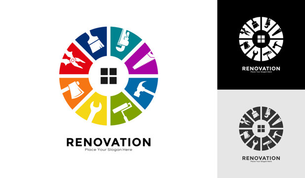 Home Renovation Services Logo set. Suitable for business, building, estate service and tools icon set