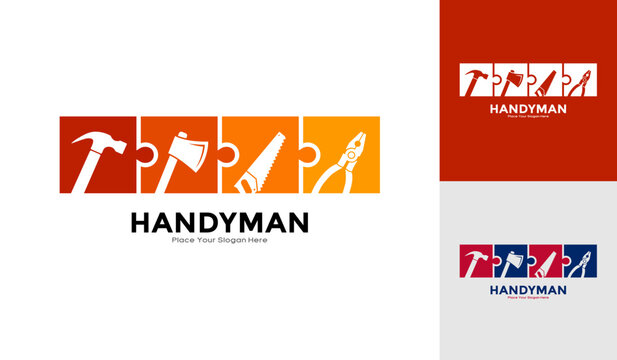 Handyman service puzzle house logo vector template. Suitable for business, building and tool symbol	
