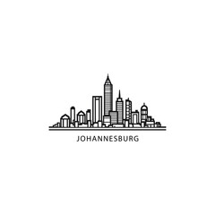 Johannesburg cityscape skyline city panorama vector flat modern logo icon. South Africa region emblem idea with landmarks and building silhouettes. Isolated thin line graphic