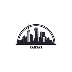 Kansas City US Missouri cityscape skyline panorama vector flat modern logo icon. USA, state of America emblem idea with landmarks and building silhouettes. Isolated black graphic