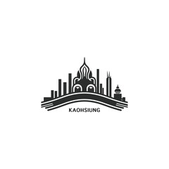 Kaohsiung cityscape skyline city panorama vector flat modern logo icon. Taiwan emblem idea with landmarks and building silhouettes. Isolated graphic