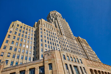Buffalo, USA-20 July, 2019: Buffalo City Hall, The 378-foot-tall building is the seat for municipal government, one of the largest and tallest municipal buildings in the United States - Powered by Adobe