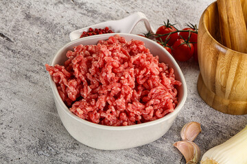 Minced beef meat in the bowl