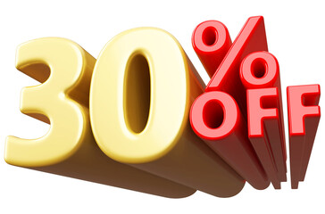 Discount 30 percentage off - 3d render number sale gold