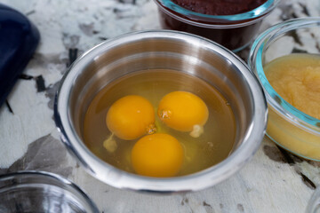 Eggs in a bowl on counter