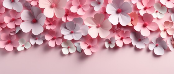 pink valentine's day background With a beautiful heart shape love concept In the Valentine's Day festival happy holiday Copy space panoramic background. Generative AI.
