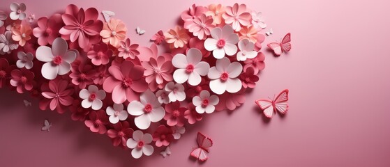 Fototapeta na wymiar pink valentine's day background With a beautiful heart shape love concept In the Valentine's Day festival happy holiday Copy space panoramic background. Generative AI.