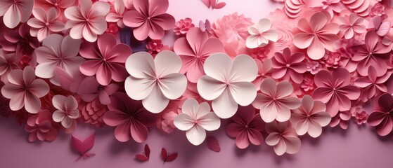 pink valentine's day background With a beautiful heart shape love concept In the Valentine's Day festival happy holiday Copy space panoramic background. Generative AI.