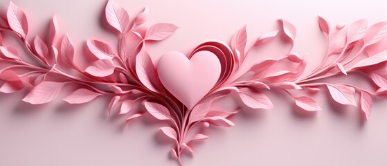 pink valentine's day background With a beautiful heart shape love concept In the Valentine's Day festival happy holiday Copy space panoramic background. Generative AI.