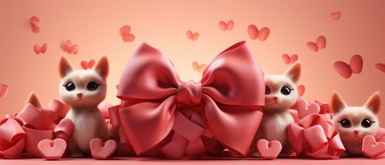 pink ribbon Valentine's Day concept valentine's day background. Generative AI.