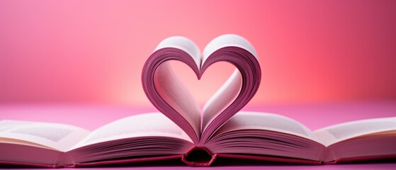 pink valentine's day background With a beautiful heart shape love concept In the Valentine's Day festival happy holiday Copy space panoramic background. Generative AI.