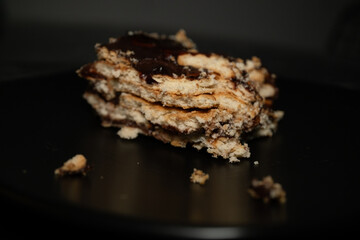 Close-up of chocolate biscuit dessert on plate