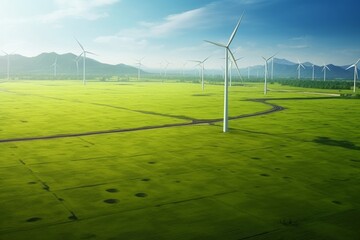 Landscape with Turbine Green Energy Electricity, Windmill for electric power production, Wind turbines generating electricity on rice field at Phan Rang, Ninh Thuan, Vietnam. Generative AI