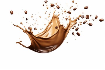 Coffee splash with coffee beans isolated on white or white background, Generative AI