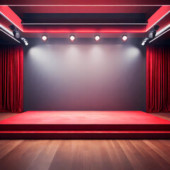 empty stage with red curtains and spotlights,  generative AI