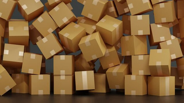 Falling stack of cardboard parcel box on floor, shopping delivery shipping logistic business industrial, 3D rendering.