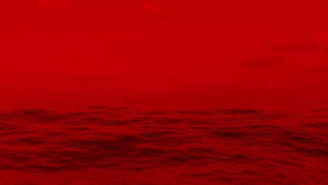 slow-motion view of the wavy ocean surface, dramatic red tint colors, 4k seamless loop