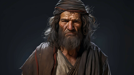 Early Bronze Age Eastern European, a man with long hair and a turban. - obrazy, fototapety, plakaty
