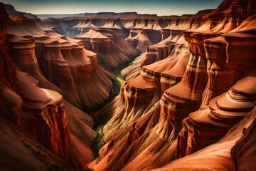 A majestic, multi-hued canyon with intricate rock formations carved by millennia of wind and water. - obrazy, fototapety, plakaty