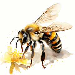 Watercolor Illustration Clip Art Of Bee, a bee on a flower.