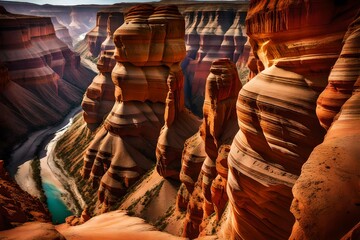 A majestic, multi-hued canyon with intricate rock formations carved by millennia of wind and water. - obrazy, fototapety, plakaty