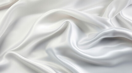 Closeup view of luxurious white silk fabric with elegant ripples, creating a sophisticated wedding background.