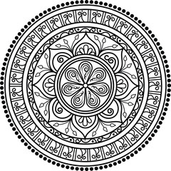 Indian Traditional and Cultural Rangoli, Alpona, Kolam, or Paisley vector line art. Bengal art India. for textile printing, logo, wallpaper	
