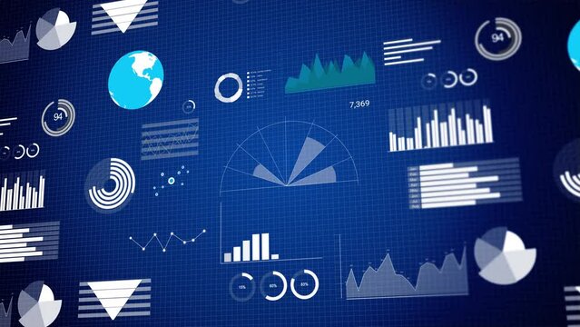 4K 3D Stock Exchange Bull Market. Bars Charts Business Economy infographic elements charts graphs marketing digital background, statistics. business strategy investment. Technology data analysis.