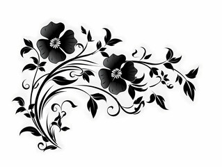 Flower And Branches Suitable For Wedding Invitation, a black and white floral design.
