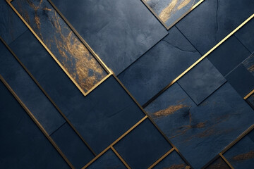 Luxurious aged geometric patterns in blue and gold, abstract background wallpaper