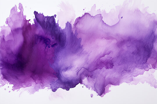 Generative AI Image of Abstract Art with Purple Watercolor Ink on White Background