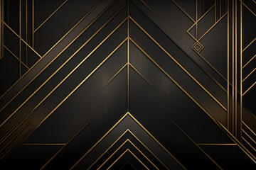 Geometric patterns  black and gold background, inspired by the architecture of the roaring 20s, 1920s style wallpaper 