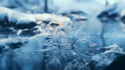 Beautiful Winter Nature Ice, a plant in ice with snow and ice on the ground.