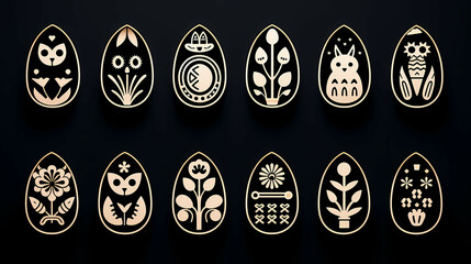 Fototapeta premium A Outline Different Easter Day Logo, a group of eggs with different designs.