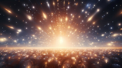 Realistic White Background With Flares, a large field of shiny balls with bright light.