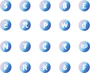 Pastel gradient international currency money symbol icon sign illustration vector bundle