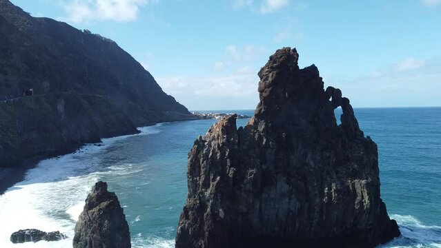 Miradouro Ilheus da Ribeira da Janela, dji, drone, stone, sea, portugal, madeira,