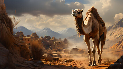 Camel Lovely Animal See Full Body, a camel in a desert. - obrazy, fototapety, plakaty