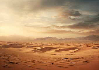 Fototapeta na wymiar A panoramic view of a vast desert landscape, captured from a high vantage point. The image is