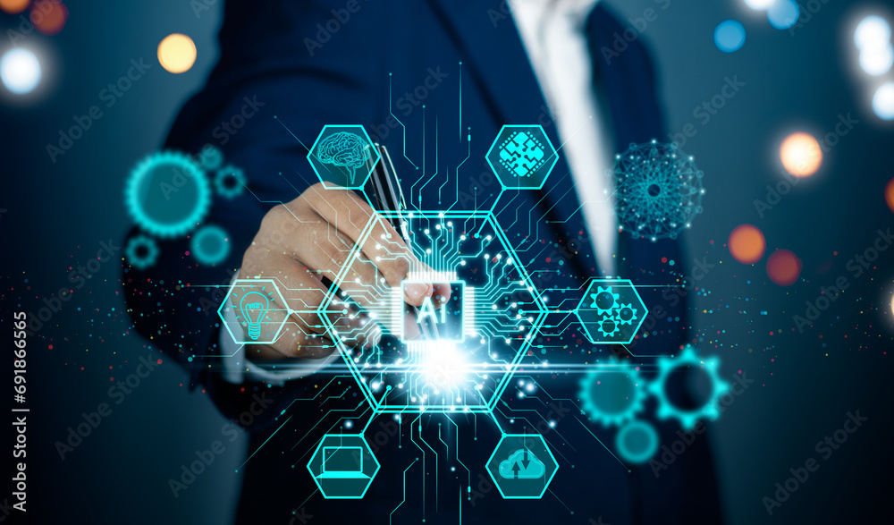 Wall mural ai technology, artificial intelligence, businessman using smart robot ai for data analysis,digital m