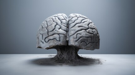 The human brain made of concrete on an grey background. Brain art. - obrazy, fototapety, plakaty